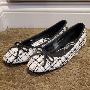 Womens Falls Creek Zoey White/Black Tweed Ballet Flats Size 6 7 8 10 11 Bows NWT